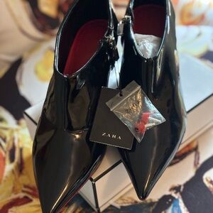 Zara Glossy Black Ankle Booties